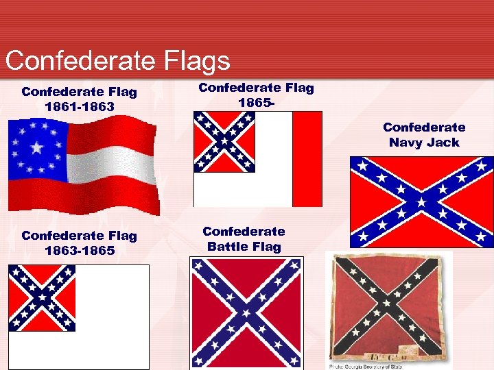 Confederate Flags Confederate Flag 1861 -1863 Confederate Flag 1865 Confederate Navy Jack Confederate Flag