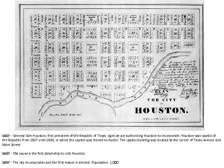 1837 - General Sam Houston, first president of the Republic of Texas, signs an