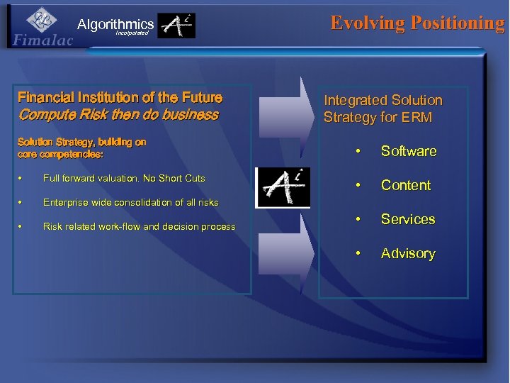 Algorithmics Incorporated Financial Institution of the Future Compute Risk then do business Solution Strategy,