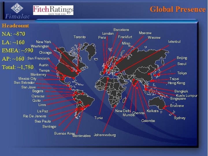 Global Presence Headcount NA: ~870 New York LA: ~160 Washington EMEA: ~590 Chicago AP: