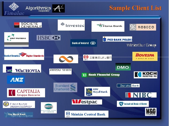 Algorithmics Incorporated Sample Client List 