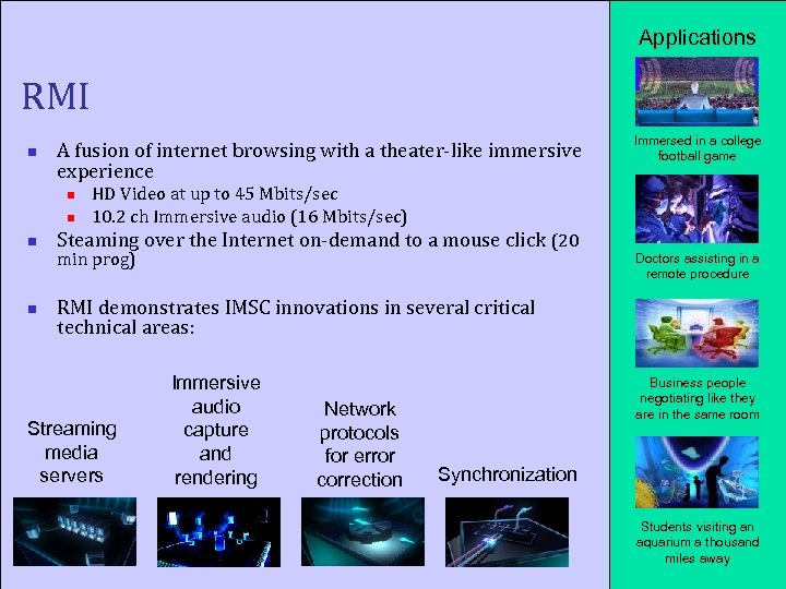 Applications RMI A fusion of internet browsing with a theater-like immersive experience Immersed in