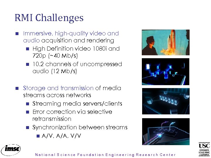 RMI Challenges Immersive, high-quality video and audio acquisition and rendering High Definition video 1080