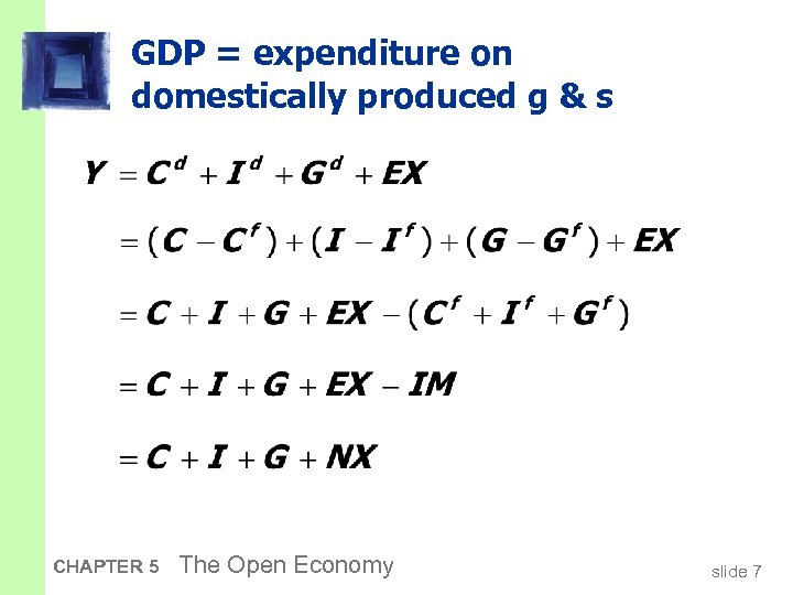 GDP = expenditure on domestically produced g & s CHAPTER 5 The Open Economy