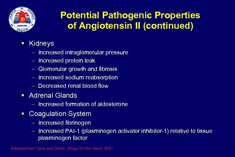Potential Pathogenic Properties of Angiotensin II (continued) § Kidneys – – – Increased intraglomerular
