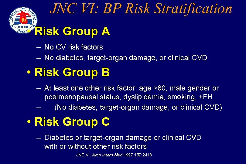 JNC VI: BP Risk Stratification • Risk Group A – No CV risk factors