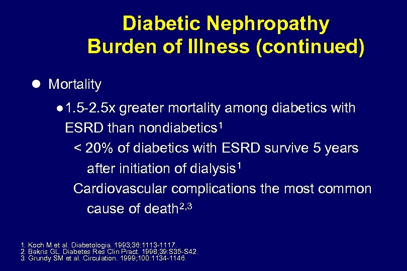 Diabetic Nephropathy Burden of Illness (continued) Mortality 1. 5 -2. 5 x greater mortality