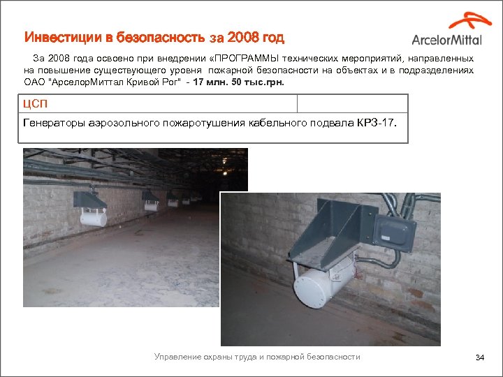 Инвестиции в безопасность за 2008 год За 2008 года освоено при внедрении «ПРОГРАММЫ технических