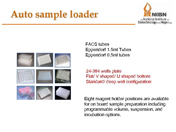 Auto sample loader FACS tubes Eppendorf 1. 5 ml Tubes Eppendorf 0. 5 ml