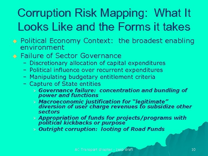 Corruption Risk Mapping: What It Looks Like and the Forms it takes u u
