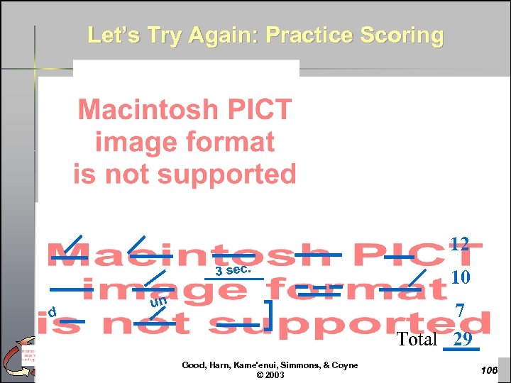 Let’s Try Again: Practice Scoring 12 3 sec. d un 10 7 Total 29