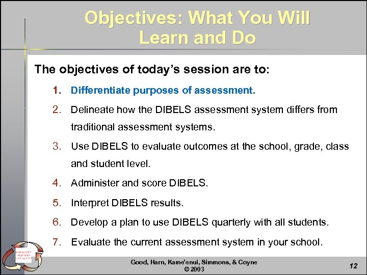 Objectives: What You Will Learn and Do The objectives of today’s session are to: