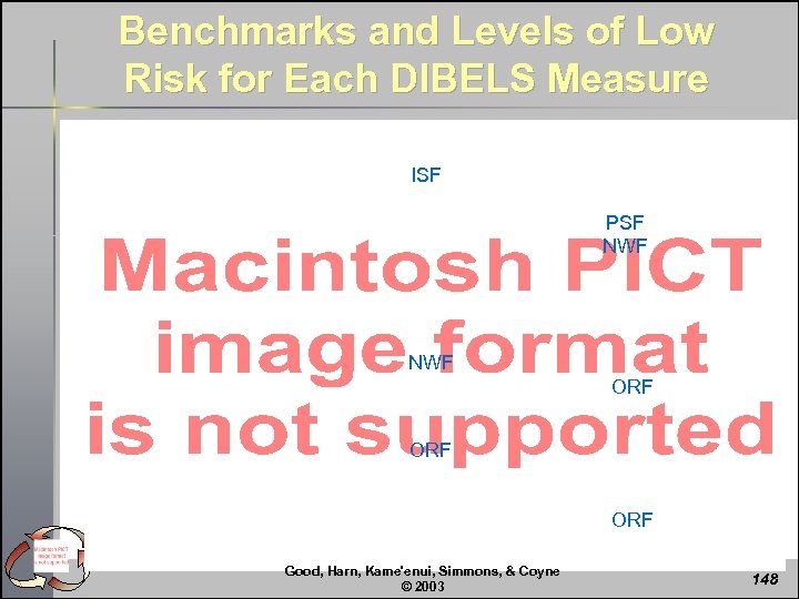 Benchmarks and Levels of Low Risk for Each DIBELS Measure ISF PSF NWF ORF