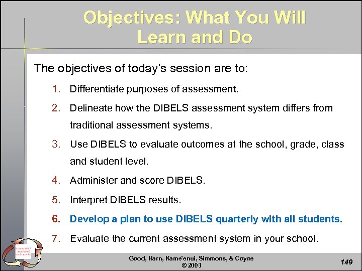 Objectives: What You Will Learn and Do The objectives of today’s session are to: