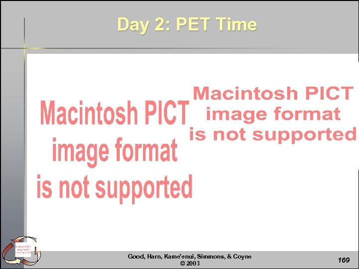 Day 2: PET Time Good, Harn, Kame'enui, Simmons, & Coyne © 2003 169 