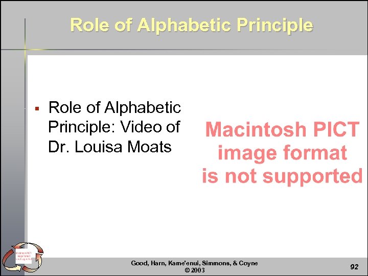 Role of Alphabetic Principle § Role of Alphabetic Principle: Video of Dr. Louisa Moats