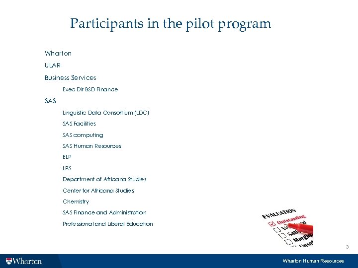 Participants in the pilot program Wharton ULAR Business Services Exec Dir BSD Finance SAS