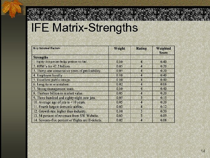 IFE Matrix-Strengths 14 