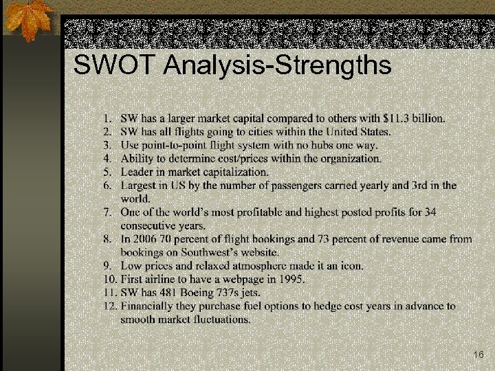 SWOT Analysis-Strengths 16 