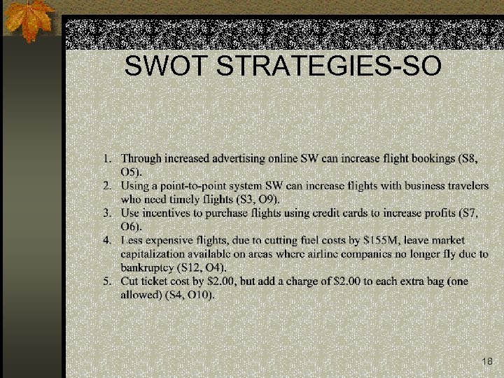 SWOT STRATEGIES-SO 18 