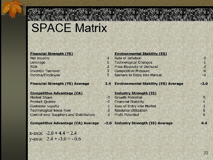 SPACE Matrix 23 