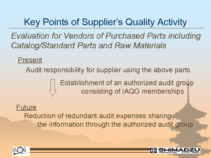 Key Points of Supplier’s Quality Activity Evaluation for Vendors of Purchased Parts including Catalog/Standard