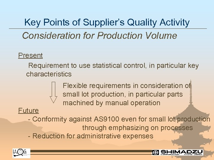 Key Points of Supplier’s Quality Activity Consideration for Production Volume Present Requirement to use