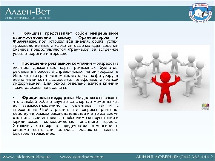  • Франшиза представляет собой непрерывное взаимоотношение между Франчайзером и Франчайзи, при котором все