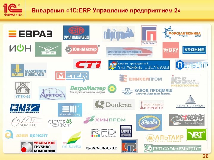 Внедрения « 1 С: ERP Управление предприятием 2» 26 