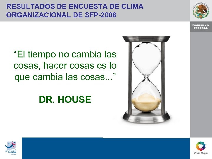 RESULTADOS DE ENCUESTA DE CLIMA ORGANIZACIONAL DE SFP-2008 “El tiempo no cambia las cosas,
