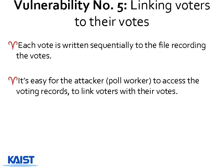 Vulnerability No. 5: Linking voters to their votes ^Each vote is written sequentially to