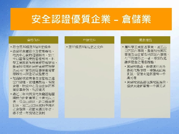 安全認證優質企業 – 倉儲業 