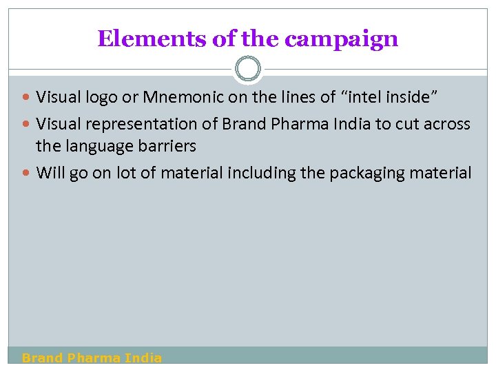 Elements of the campaign Visual logo or Mnemonic on the lines of “intel inside”