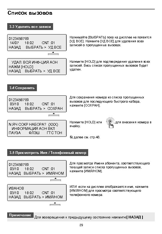 Список вызовов 3. 3 Удалить все записи 0123456789 14/07 16: 02 CNT : 01