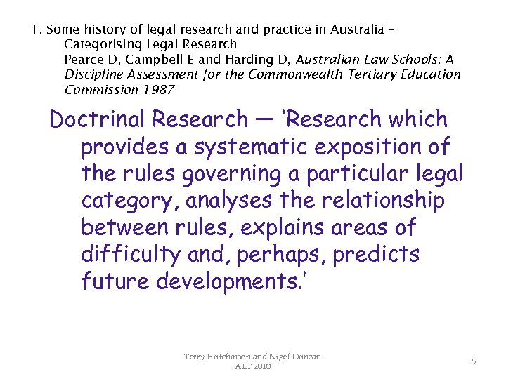1. Some history of legal research and practice in Australia – Categorising Legal Research