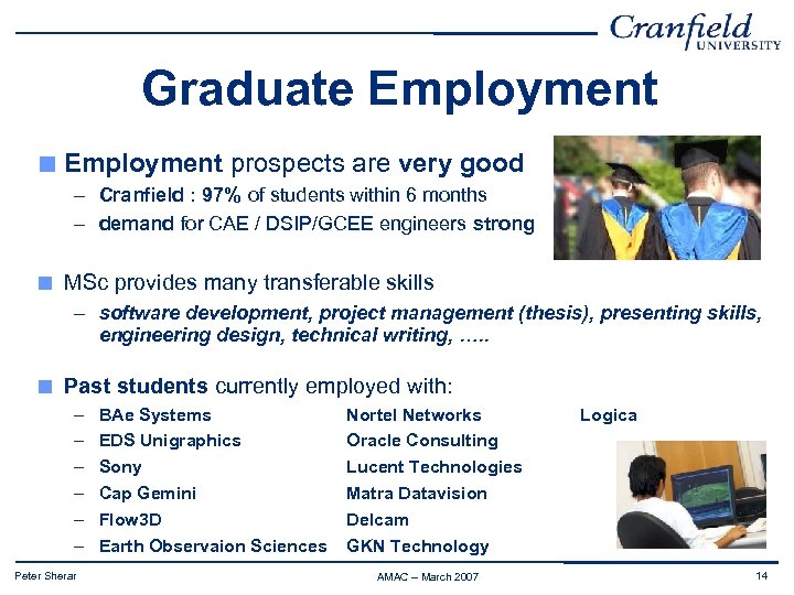 Graduate Employment prospects are very good – Cranfield : 97% of students within 6
