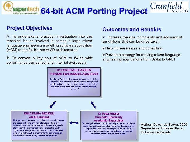 64 -bit ACM Porting Project Objectives Outcomes and Benefits Ø To undertake a practical