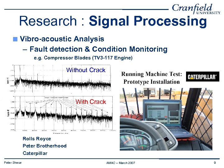 Research : Signal Processing Vibro-acoustic Analysis – Fault detection & Condition Monitoring e. g.