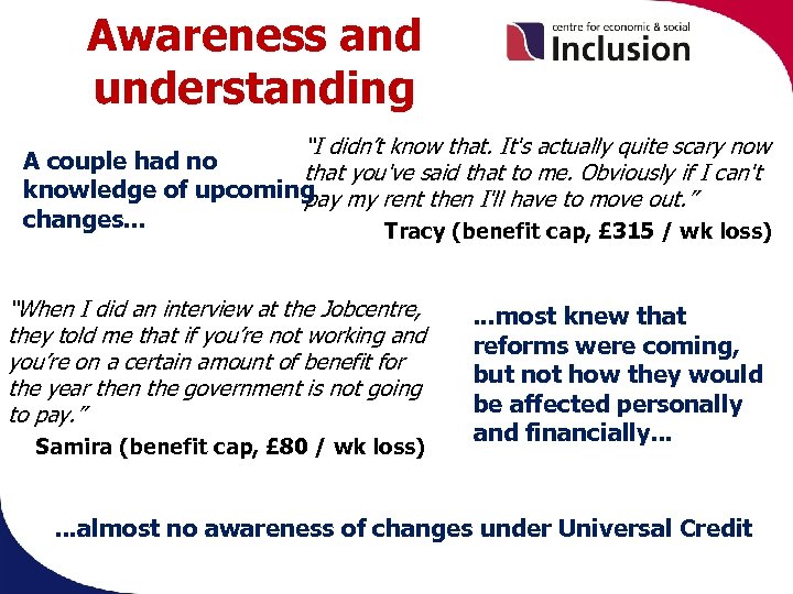 Awareness and understanding “I didn’t know that. It's actually quite scary now A couple