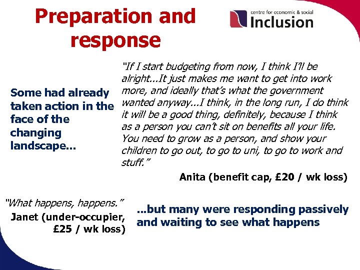 Preparation and response “If I start budgeting from now, I think I’ll be alright.