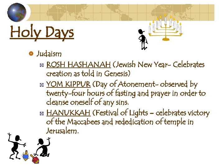 Holy Days Judaism ROSH HASHANAH (Jewish New Year- Celebrates creation as told in Genesis)