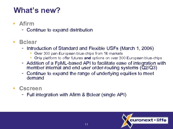 What’s new? Afirm Continue to expand distribution Bclear Introduction of Standard and Flexible USFs
