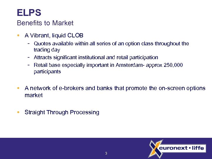 ELPS Benefits to Market A Vibrant, liquid CLOB Quotes available within all series of