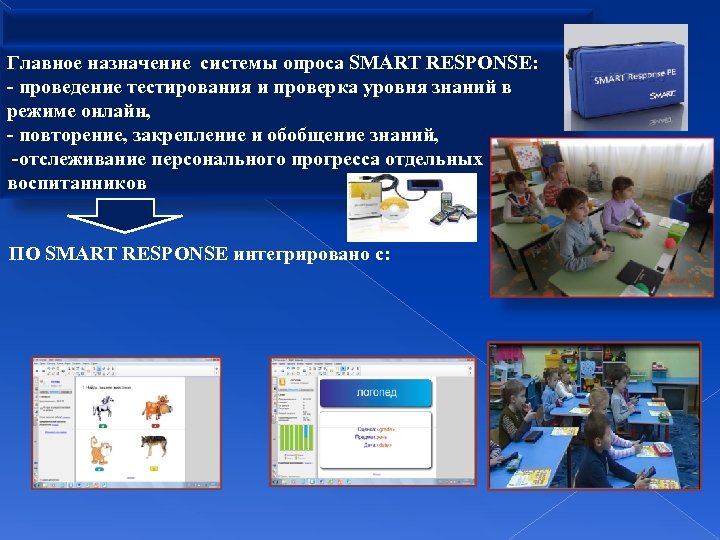 Главное назначение системы опроса SMART RESPONSE: - проведение тестирования и проверка уровня знаний в