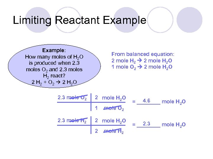 Limiting Reactant Example: How many moles of H 2 O is produced when 2.