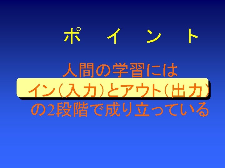 ポ イ ン ト 人間の学習には イン（入力）とアウト（出力） の 2段階で成り立っている 