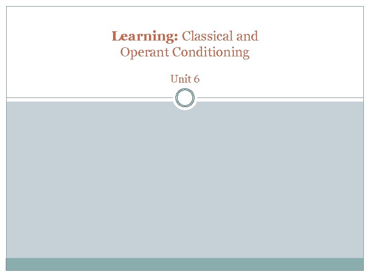 Learning: Classical and Operant Conditioning Unit 6 