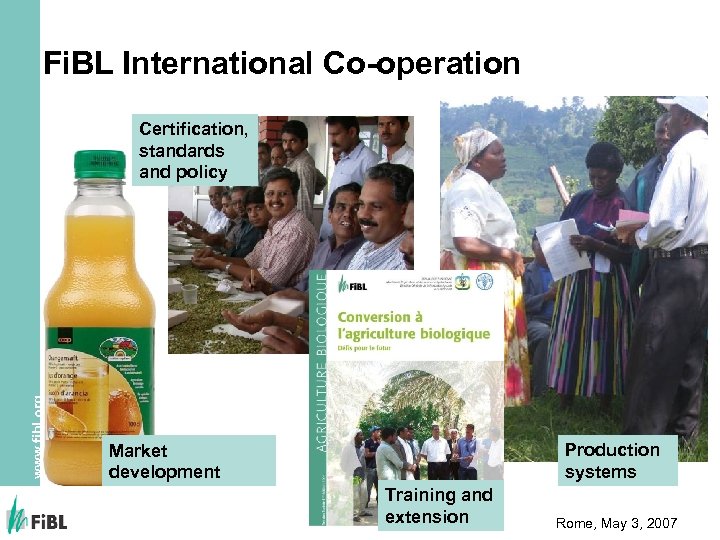 Fi. BL International Co-operation www. fibl. org Certification, standards and policy Production systems Market