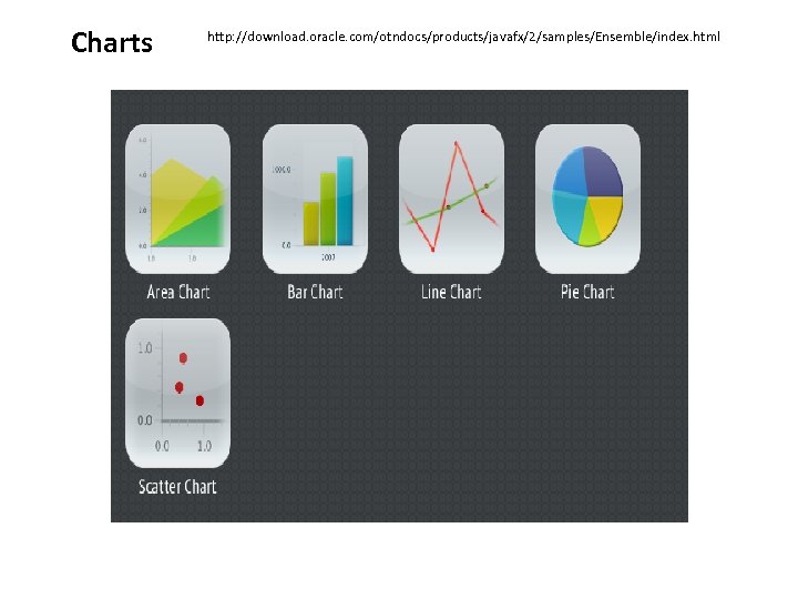 Charts http: //download. oracle. com/otndocs/products/javafx/2/samples/Ensemble/index. html 