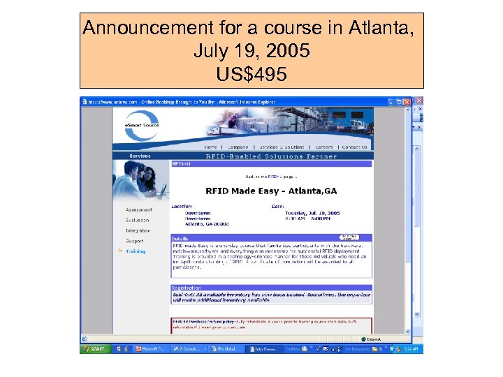 Announcement for a course in Atlanta, July 19, 2005 US$495 